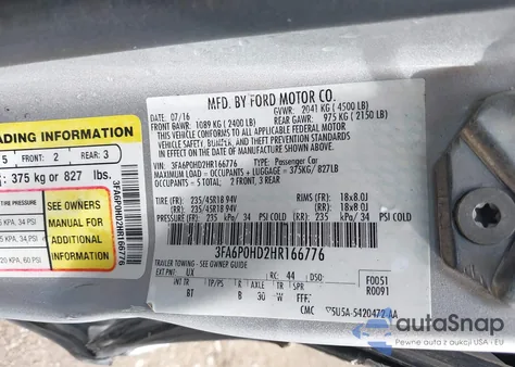 2017 Ford Fusion Se from USA, damaged, VIN 3FA6P0HD2HR166776